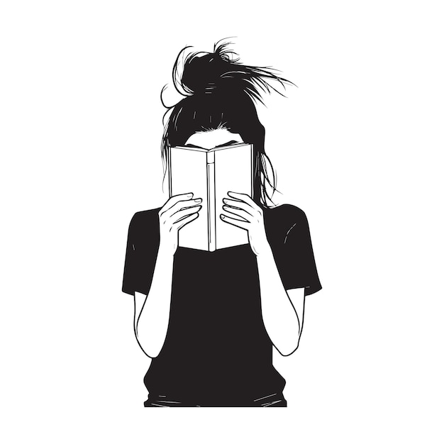 Amante Mujer joven y linda leyendo libro Ilustración vectorial