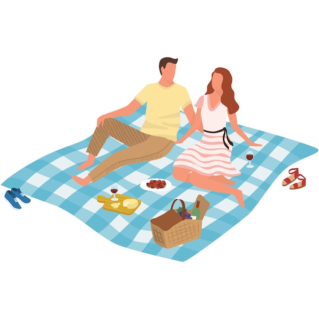 Amante pareja verano picnic aislado vector icono