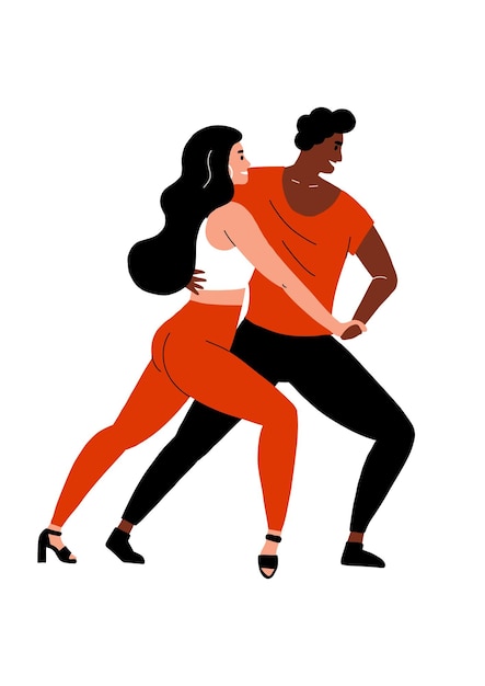 Los amantes bailan el tango Baile apasionado Bailarines en rojo y negro bailan Salsa y bachata Un hombre un