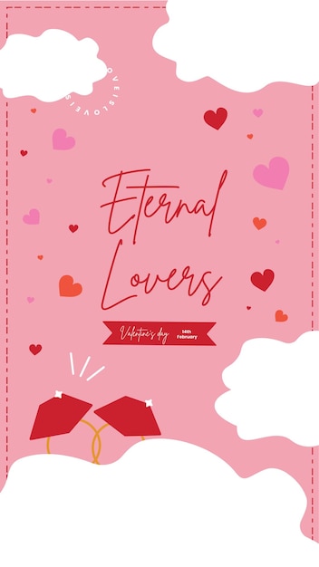 Vector amantes eternos día de san valentín corazón 14 de febrero plantilla de instagram de tarjeta de dibujo a mano