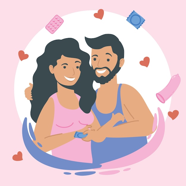 Amantes con iconos de salud sexual