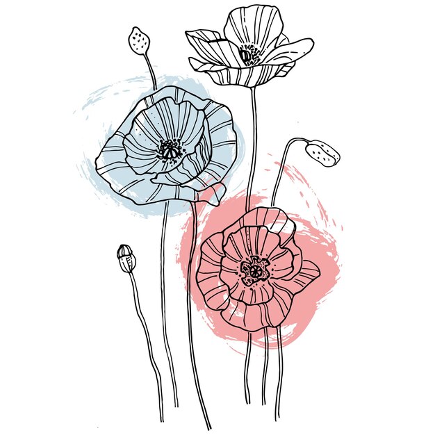 Amapolas contemporáneas en colores de moda.