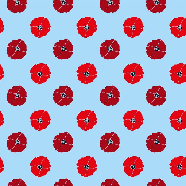 Amapolas rojas en patrones sin fisuras azul