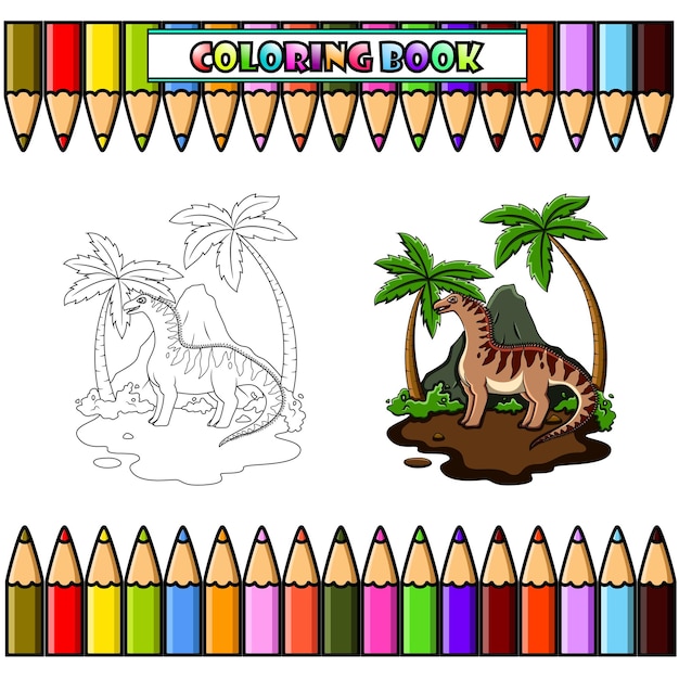 Amargasaurus de dibujos animados en la jungla para colorear libro