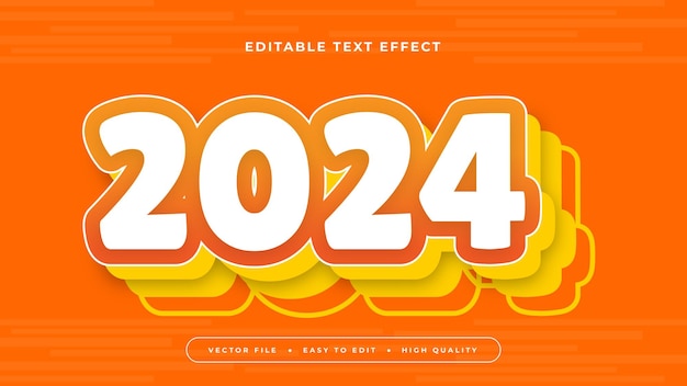 Amarillo y blanco 2024 estilo de fuente de efecto de texto editable en 3D