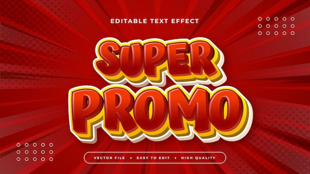 Amarillo blanco y rojo súper promo 3d estilo de fuente de efecto de texto editable