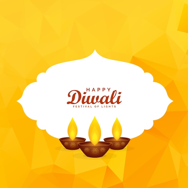 Vector amarillo diwali festival de fondo de saludo con diya quemado