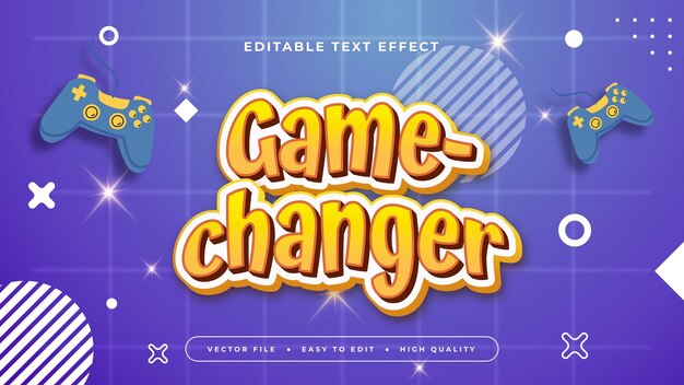 Amarillo púrpura violeta y blanco cambiador de juego estilo de fuente de efecto de texto editable en 3D