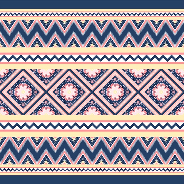 Amarillo rosa blanco sobre azul índigo Patrón oriental étnico geométrico tradicional Diseño para fondo alfombra papel tapiz ropa envoltura Batik tela vector ilustración bordado estilo xDxA