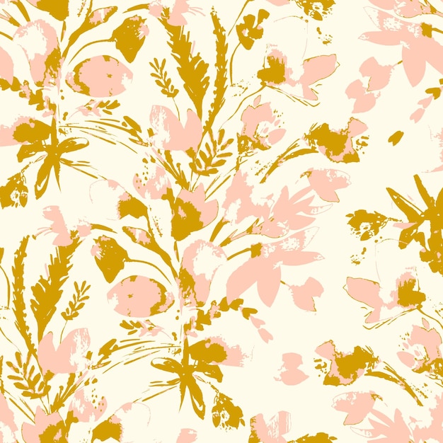 Amarillo de verano Floral Decorativo patrón sin costura Fondo repetitivo Impresión de papel pintado para azulejos