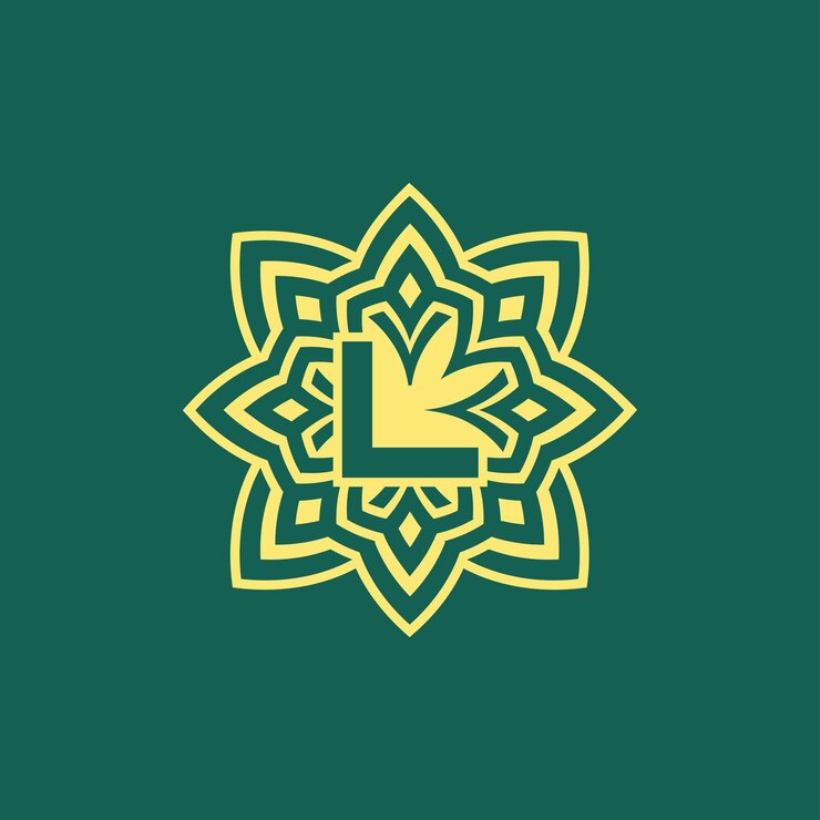 Vector amarillo verde moderno y elegante letra inicial l logotipo estético floral simétrico