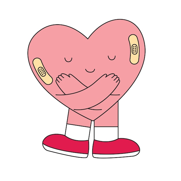 Amarse a sí mismo concepto para ilustración mental y salud Caricatura del corazón que abraza el amor propio