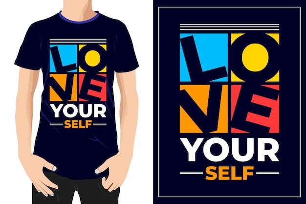 Ámate a ti mismo Diseño de citas motivacionales listo para la etiqueta de la camiseta de la taza o la impresión Vector Premium