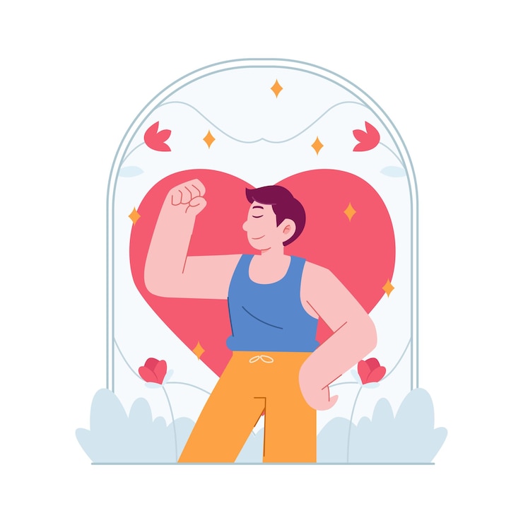 Vector ámate a ti mismo esteem flat concept ilustración idea con mujer confianza respeto y orgullo de sí mismo