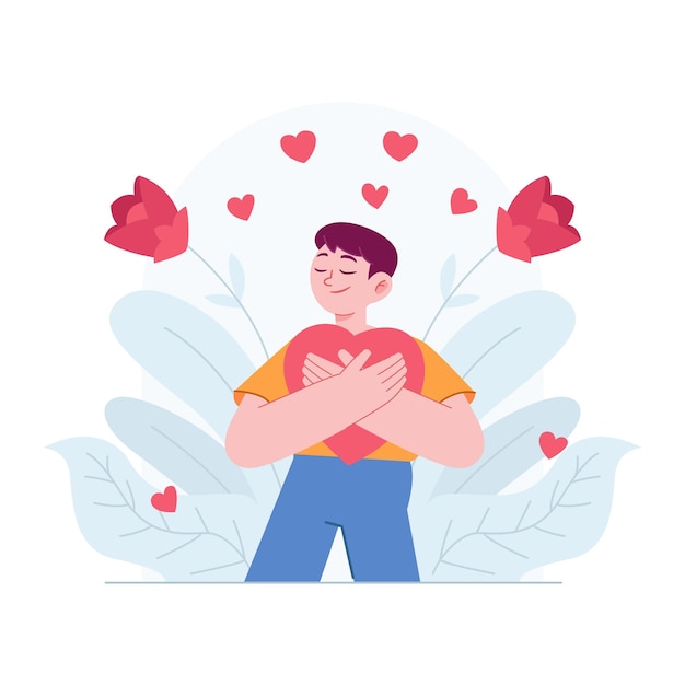 Ámate a ti mismo Esteem Flat Concept Ilustración idea con mujer confianza respeto y orgullo de sí mismo