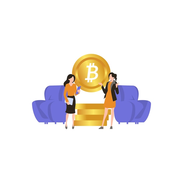 Vector ambas chicas tienen bitcoins.