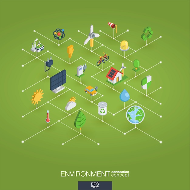 Ambiental integrado iconos web 3d. Concepto isométrico de red digital.