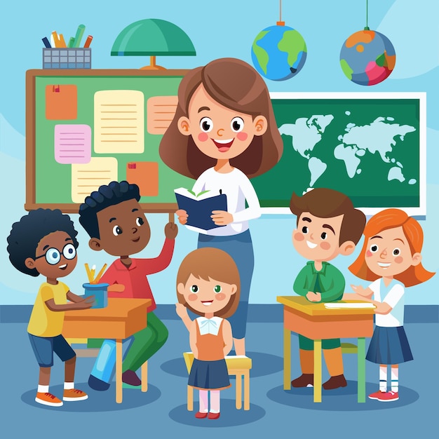 Un ambiente de clase atractivo con estudiantes y maestros felices