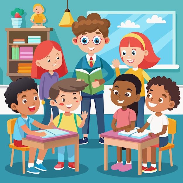 Un ambiente de clase atractivo con estudiantes y maestros felices