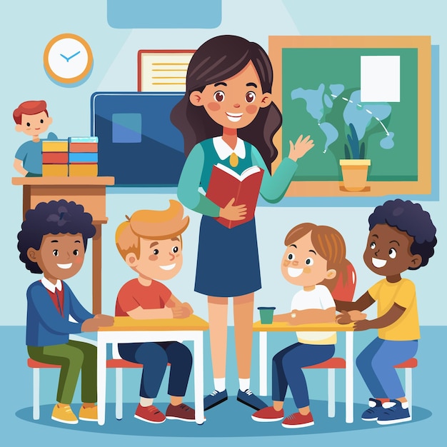 Un ambiente de clase atractivo con estudiantes y maestros felices