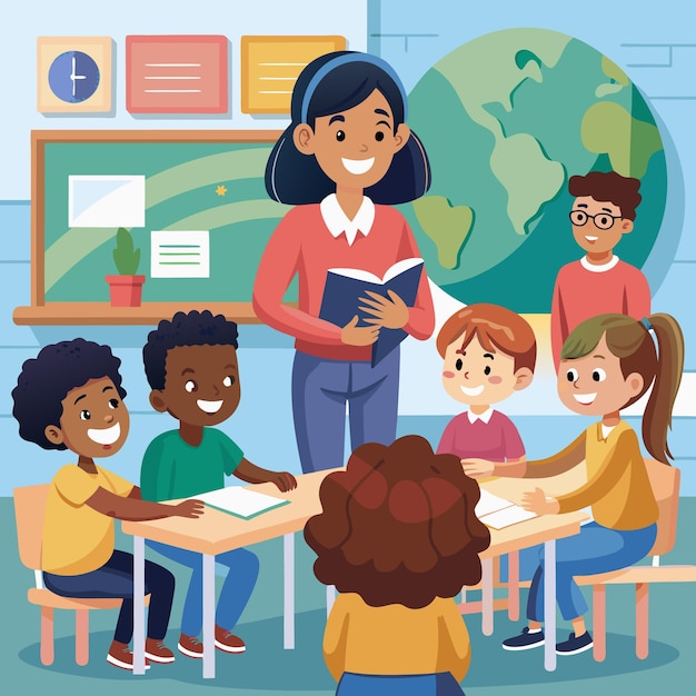 Un ambiente de clase atractivo con estudiantes y maestros felices