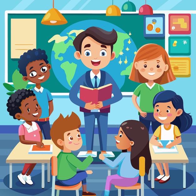 Un ambiente de clase atractivo con estudiantes y maestros felices