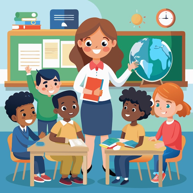 Un ambiente de clase atractivo con estudiantes y maestros felices
