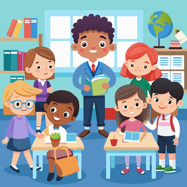 Un ambiente de clase atractivo con estudiantes y maestros felices