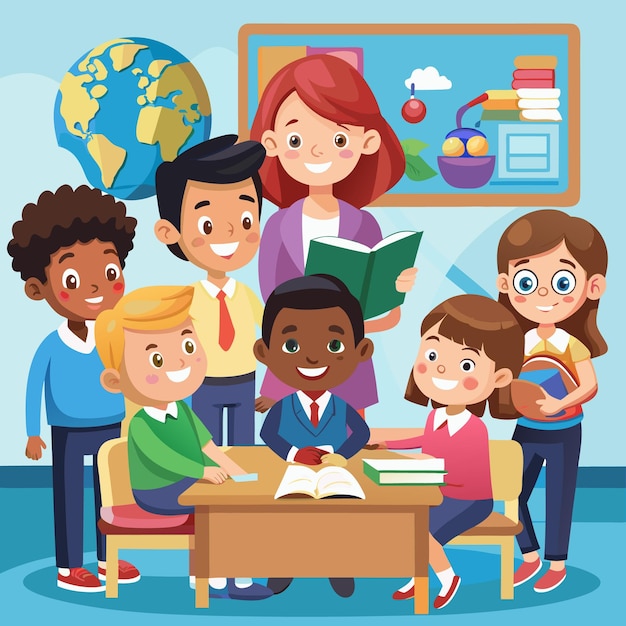 Un ambiente de clase atractivo con estudiantes y maestros felices