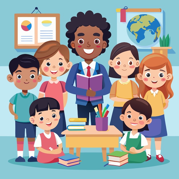 Un ambiente de clase atractivo con estudiantes y maestros felices
