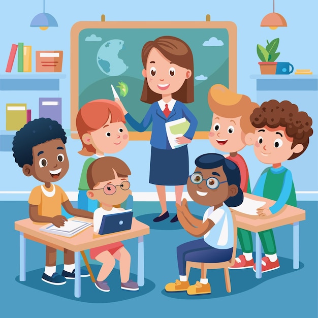 Un ambiente de clase atractivo con estudiantes y maestros felices