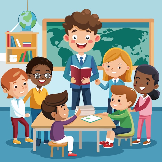 Un ambiente de clase atractivo con estudiantes y maestros felices