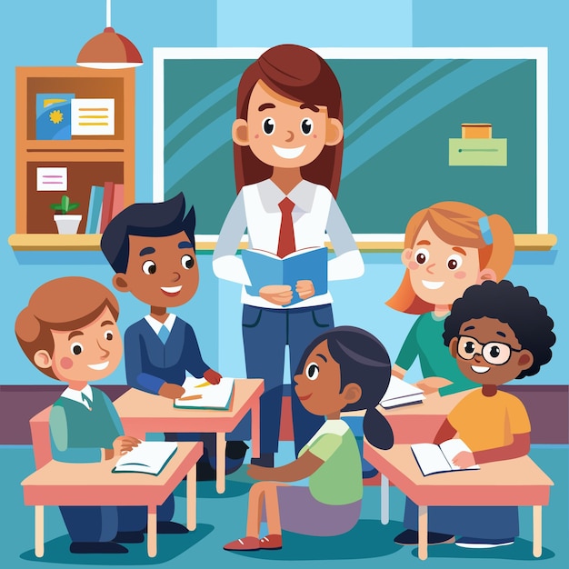 Un ambiente de clase atractivo con estudiantes y maestros felices