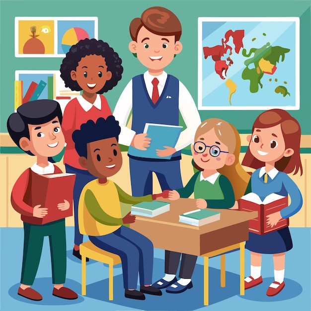 Un ambiente de clase atractivo con estudiantes y maestros felices