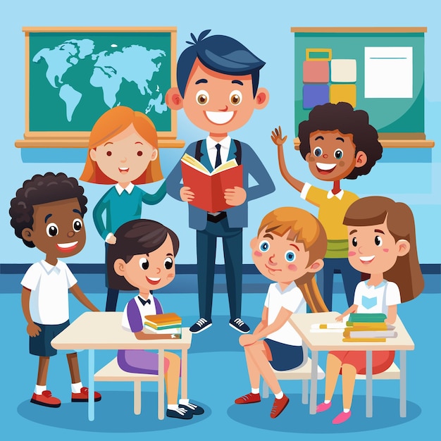 Un ambiente de clase atractivo con estudiantes y maestros felices