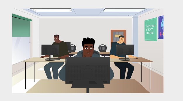 Ambiente de oficina moderno con un equipo diverso trabajando en computadoras en una habitación luminosa