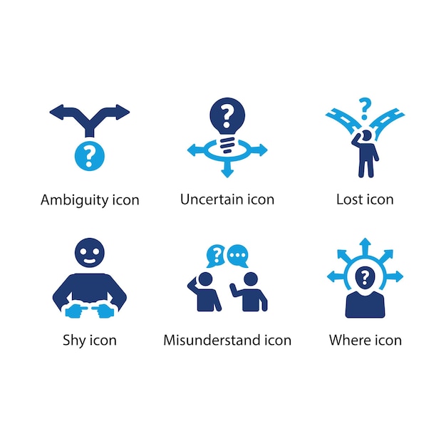 Ambigüedad incierto perdido tímido malentendido donde se establece el icono azul