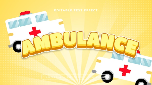 Ambulancia amarilla, blanca y roja estilo de fuente de efecto de texto editable en 3D
