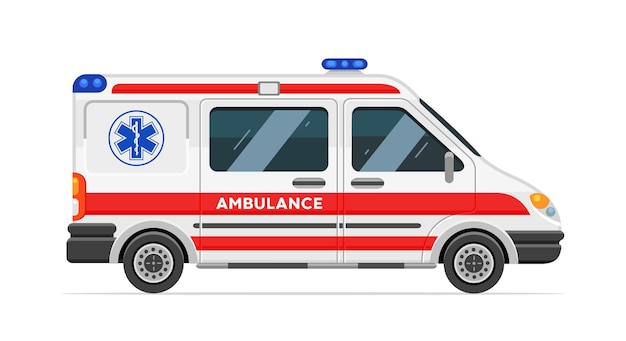 Ambulancia sobre un fondo blanco. vehículo médico. ilustración vectorial