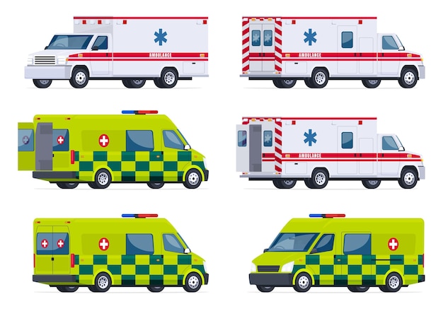 Vector ambulancias furgonetas especialmente equipadas para brindar asistencia a los enfermos ilustración vectorial