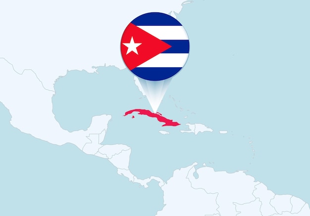 Vector américa con el mapa de cuba seleccionado y el icono de la bandera de cuba