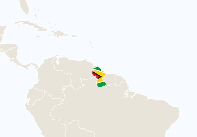 América del sur con el mapa de guyana resaltado. ilustración de vector.