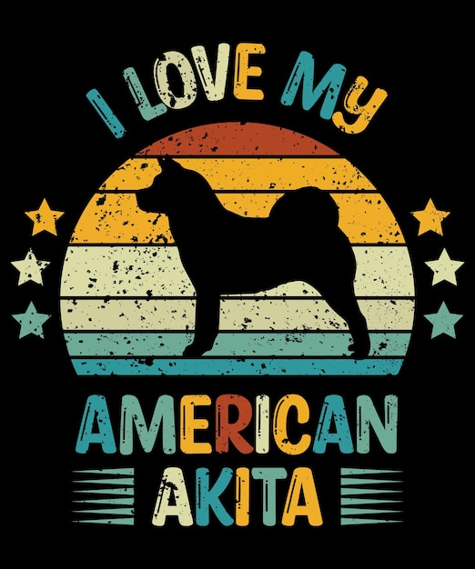 Vector american akita silueta vintage y diseño de camiseta retro