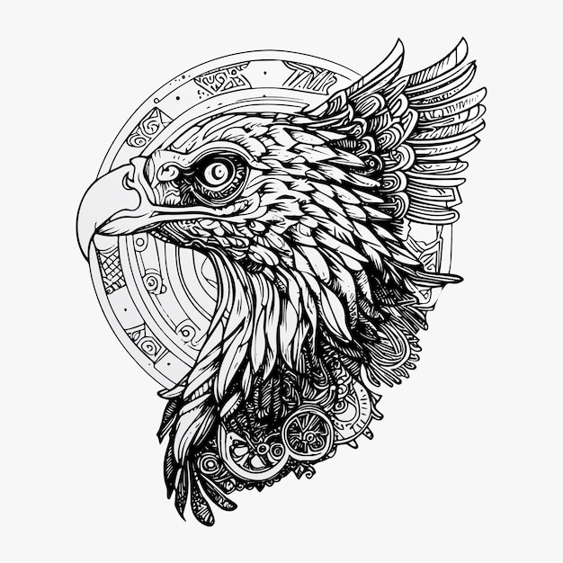 Vector american eagle cabeza dibujado a mano ilustración fondo blanco