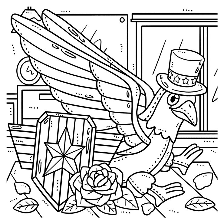 Vector american eagle peluche aislado página para colorear