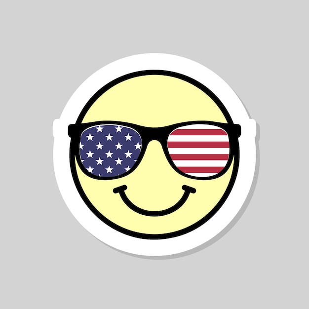 American emoji rayas y estrellas gafas de sol pegatina USA colores de la bandera 4 de julio elemento de diseño vectorial
