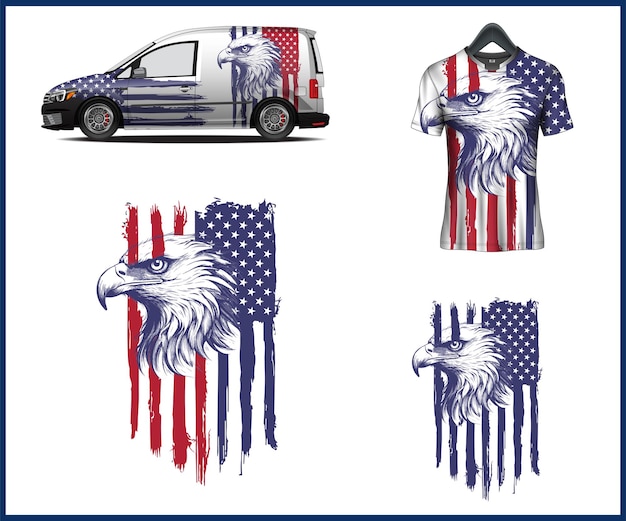 American Flag American Eagle ataca con Eagle Shirt y Eagle Bird Flying