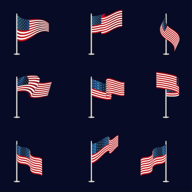 American Flags Icons Set