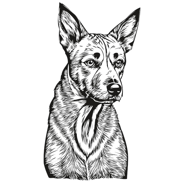 American hairless terrier perro mascota silueta animal línea ilustración dibujado a mano en blanco y negro vector realista raza mascota