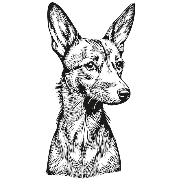 American Hairless Terrier perro realista mascota ilustración mano dibujo cara blanco y negro vector dibujo dibujo